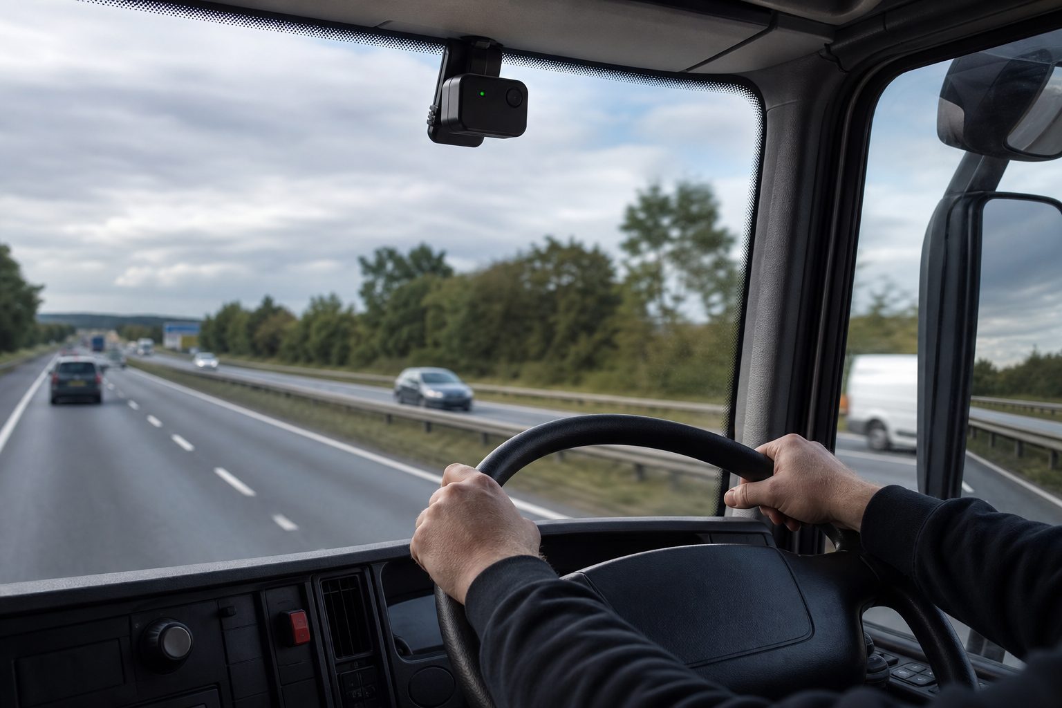 In-cab camera with alert light in an HGV cab