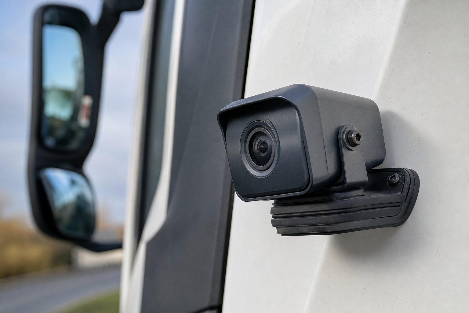 Vehicle camera on an HGV cab with anti-vibration mounting